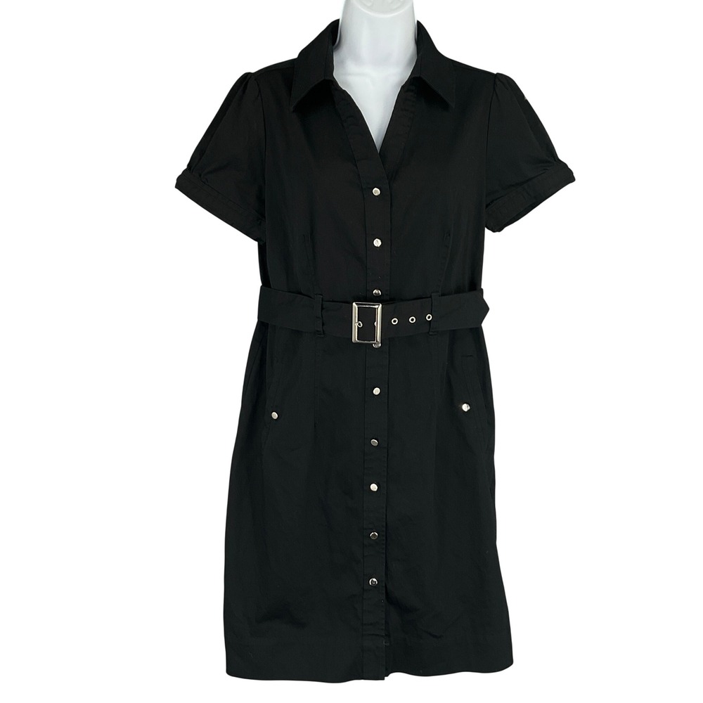 APT 9 Black Belted Utility Shirt Dress Button Up Collared Sz 12 Office Modest
